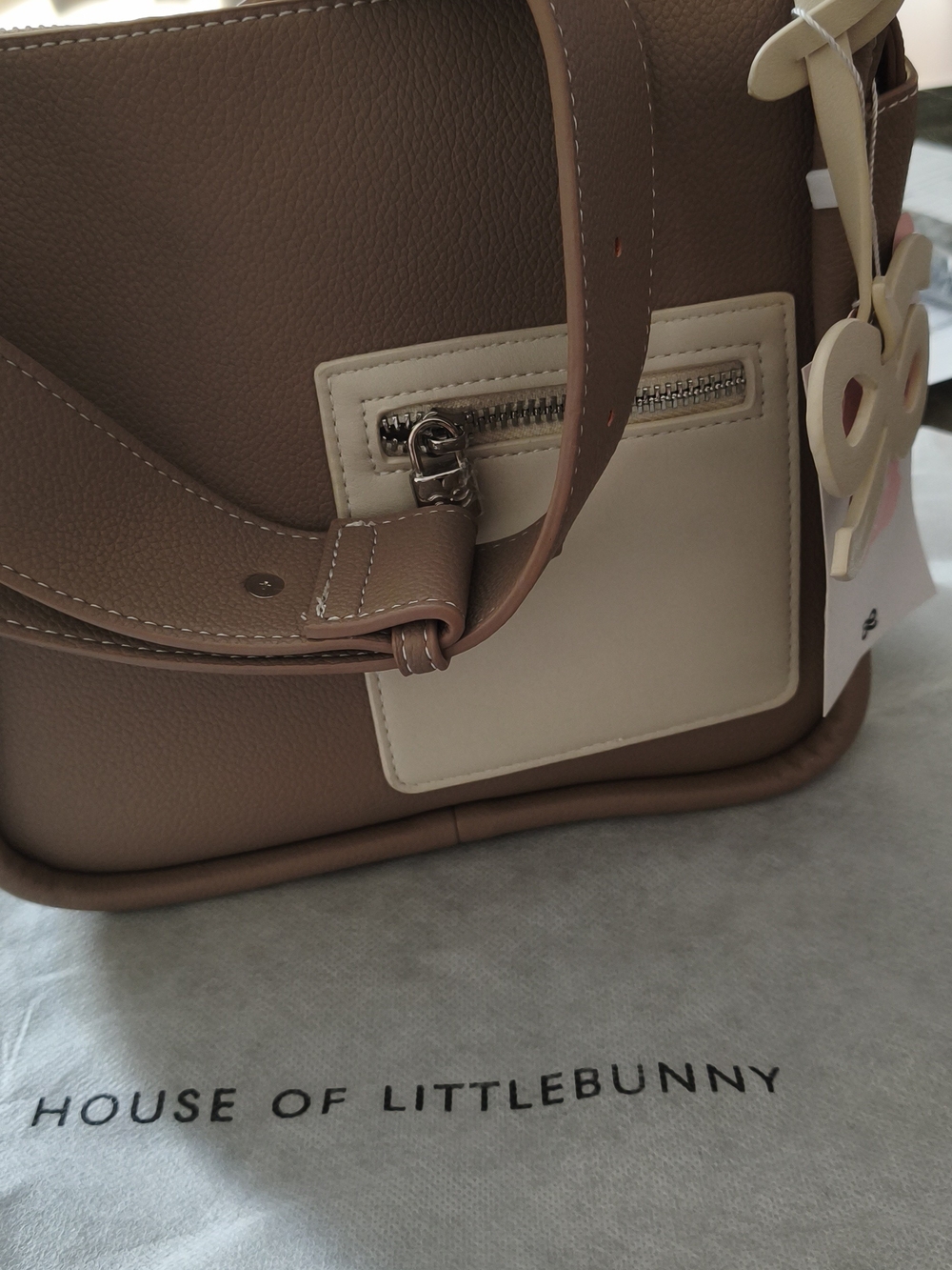 House of Littlebunny Taupe & Cream Leather Shoulder Bag